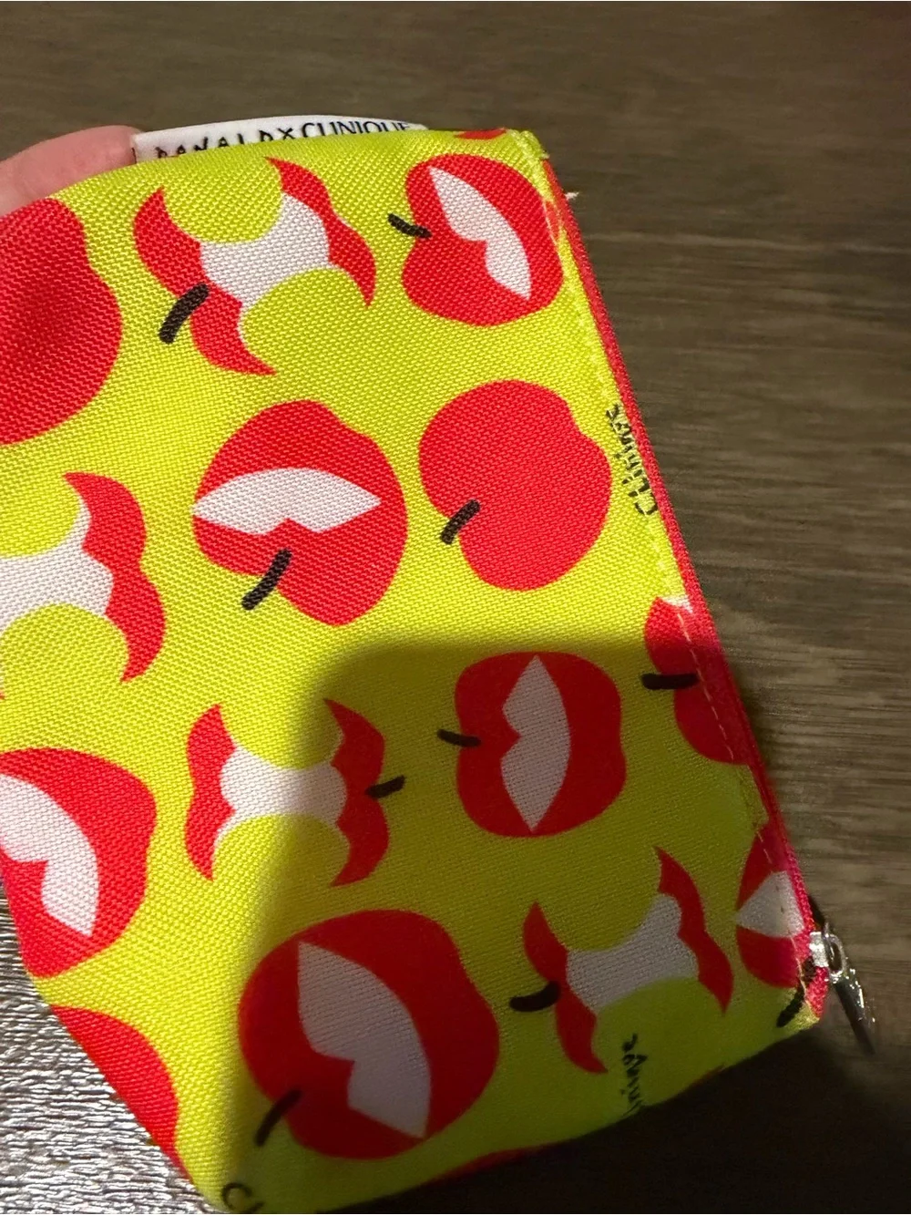 Clinique Yellow Canvas Pouch with Red Apple Motif